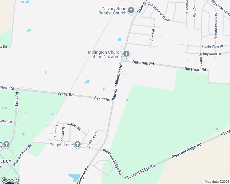 map of restaurants, bars, coffee shops, grocery stores, and more near 6678 Raleigh Millington Road in Millington