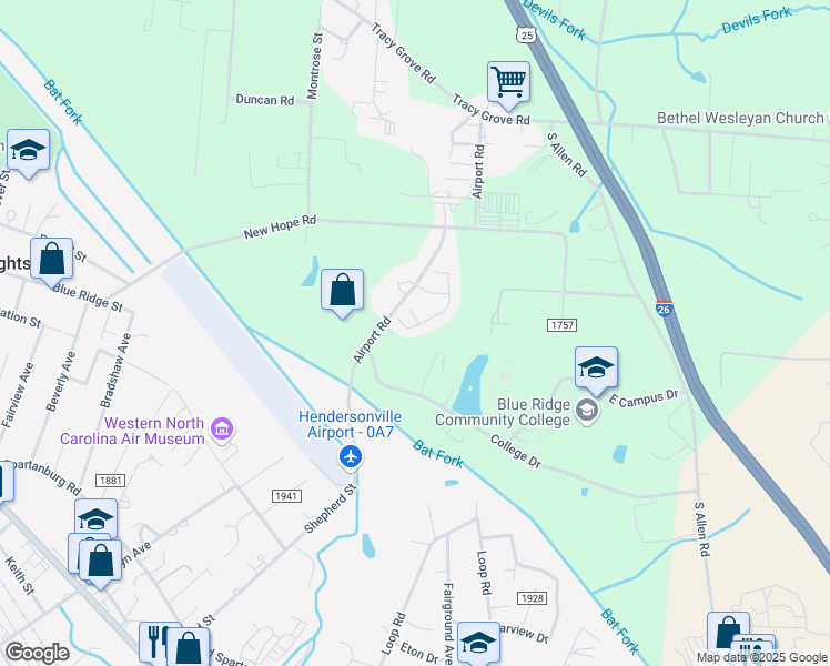 map of restaurants, bars, coffee shops, grocery stores, and more near 123 Eagle Creek Trail South in Flat Rock