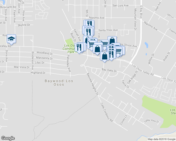 map of restaurants, bars, coffee shops, grocery stores, and more near 2308 Bayview Heights Drive in Baywood-Los Osos