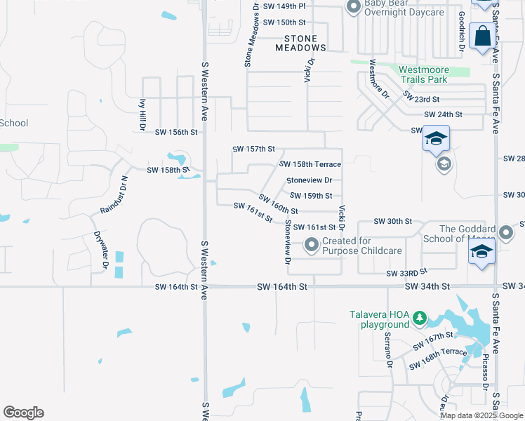 map of restaurants, bars, coffee shops, grocery stores, and more near 661 Southwest 161st Street in Oklahoma City