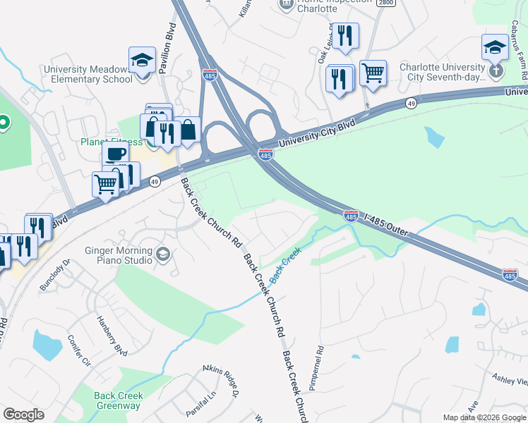 map of restaurants, bars, coffee shops, grocery stores, and more near 2035 Speedwell Court in Charlotte