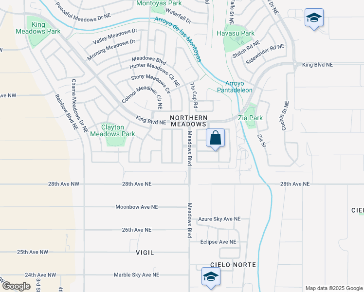 map of restaurants, bars, coffee shops, grocery stores, and more near Logan Meadows Drive Northeast in Rio Rancho
