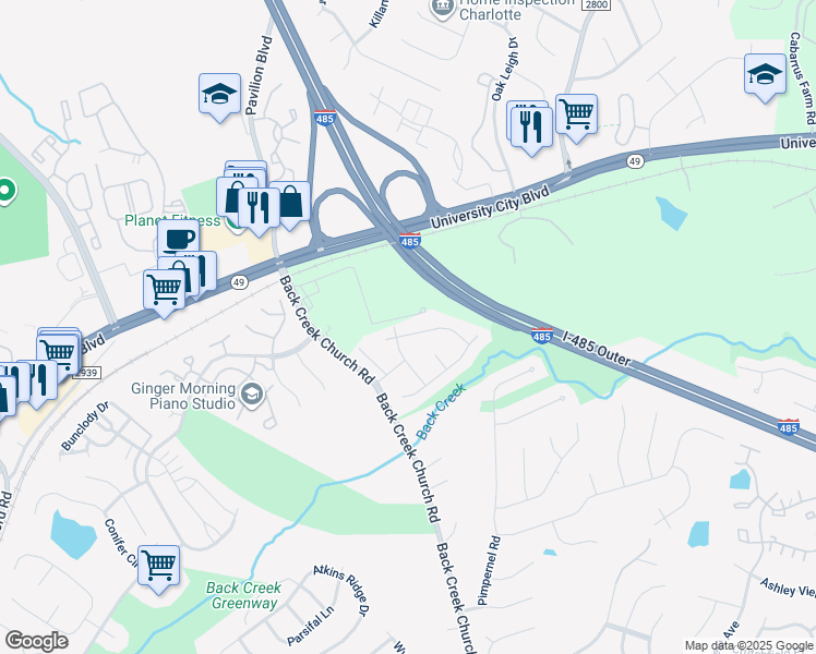 map of restaurants, bars, coffee shops, grocery stores, and more near 2035 Speedwell Court in Charlotte