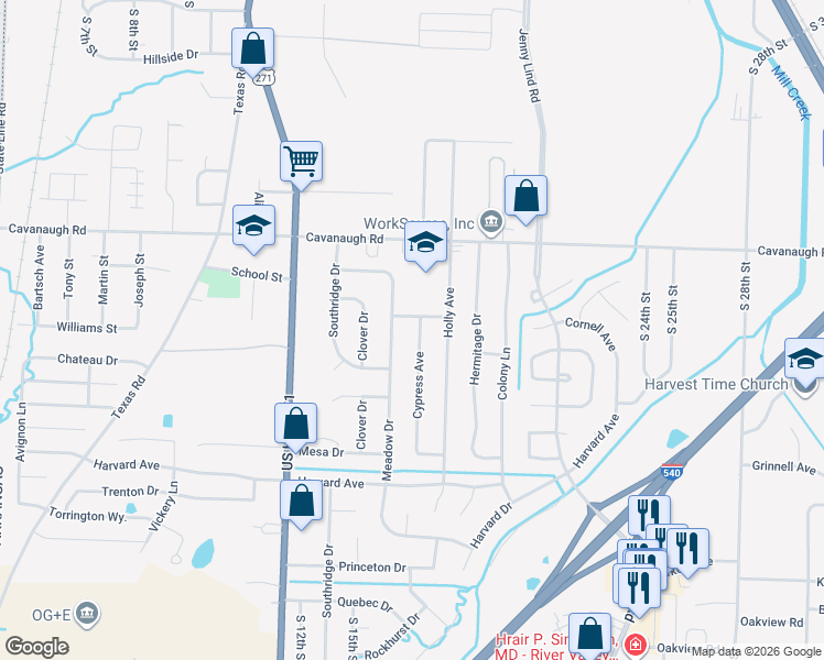 map of restaurants, bars, coffee shops, grocery stores, and more near 8023 Cypress Avenue in Fort Smith