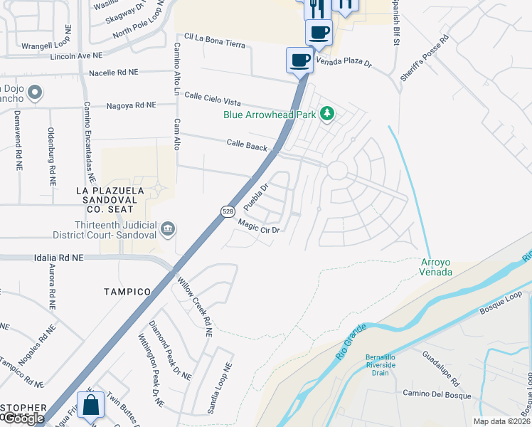 map of restaurants, bars, coffee shops, grocery stores, and more near 1219 San Miguel Street in Bernalillo