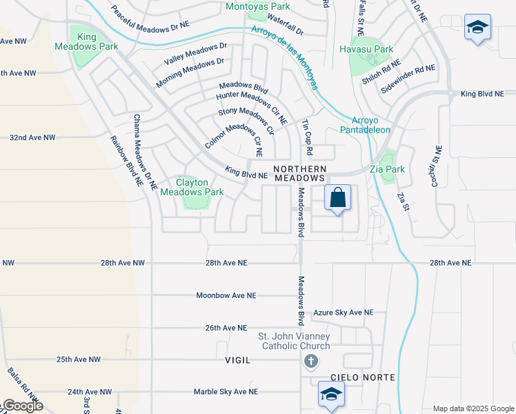 map of restaurants, bars, coffee shops, grocery stores, and more near 3033 Pagosa Meadows Drive Northeast in Rio Rancho