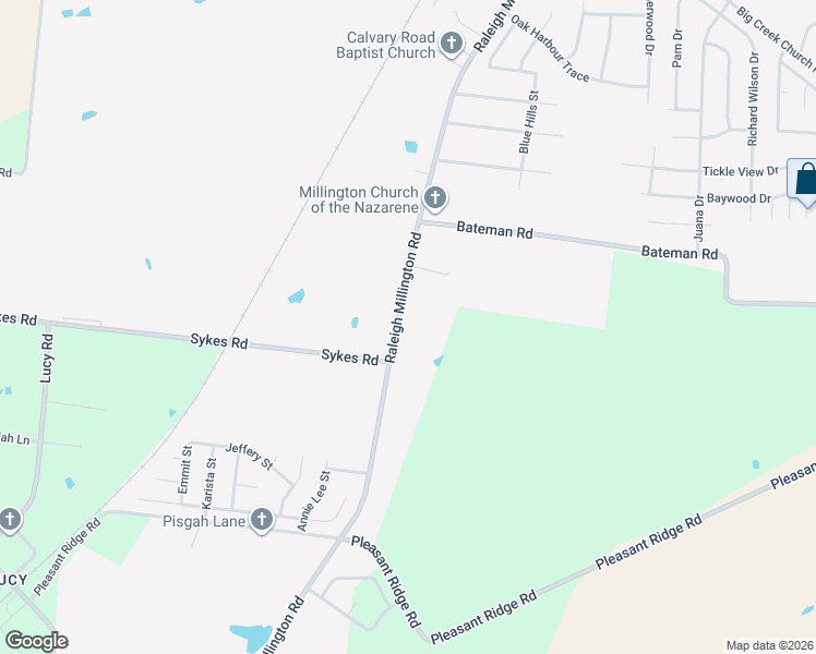 map of restaurants, bars, coffee shops, grocery stores, and more near 6678 Raleigh Millington Road in Millington