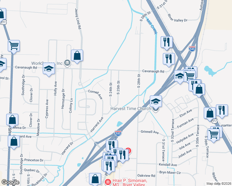 map of restaurants, bars, coffee shops, grocery stores, and more near 7916 South 25th Street in Fort Smith