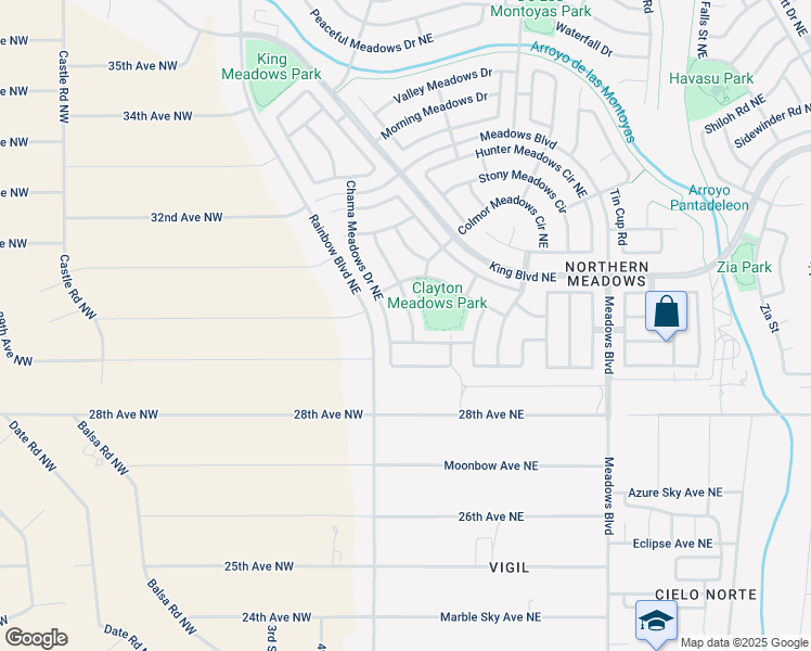 map of restaurants, bars, coffee shops, grocery stores, and more near 3045 Thoreau Meadows Drive Northeast in Rio Rancho