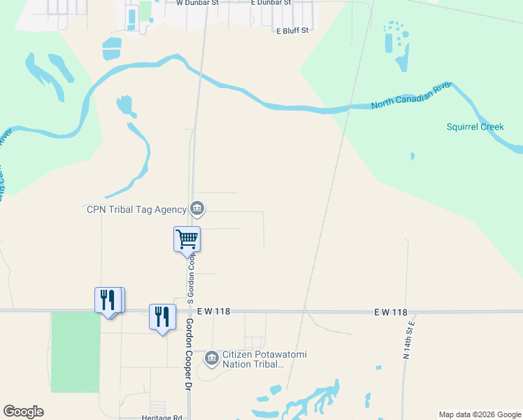 map of restaurants, bars, coffee shops, grocery stores, and more near 104 Ohio Street in Shawnee