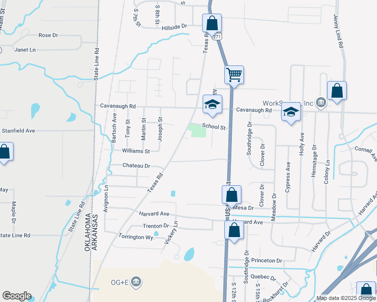 map of restaurants, bars, coffee shops, grocery stores, and more near 7921 Texas Road in Fort Smith