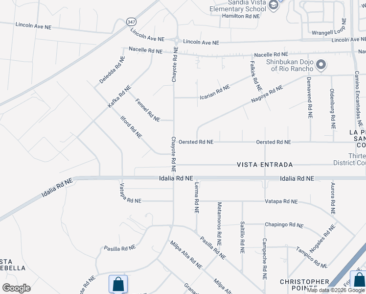 map of restaurants, bars, coffee shops, grocery stores, and more near 6410 Oersted Road Northeast in Rio Rancho
