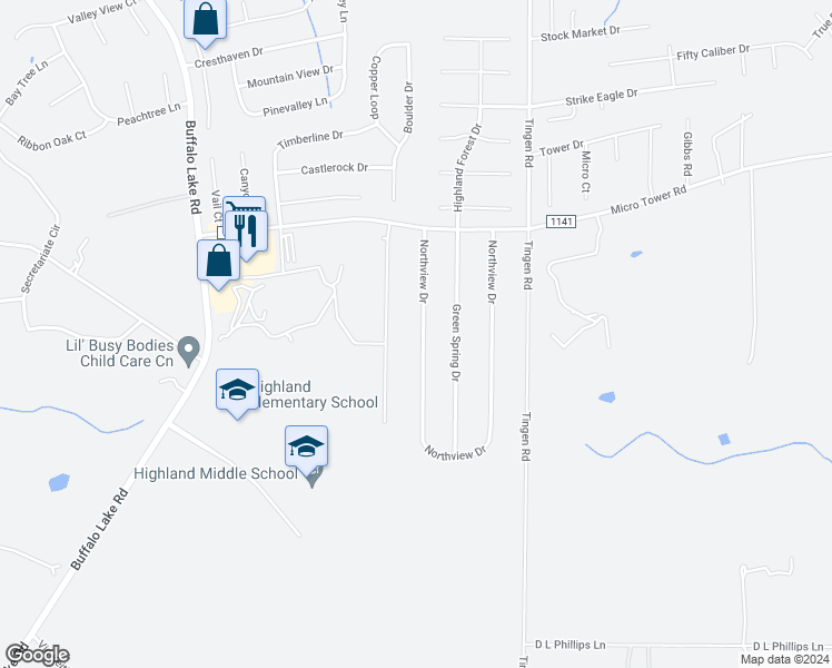 map of restaurants, bars, coffee shops, grocery stores, and more near 871 Northview Drive in Sanford