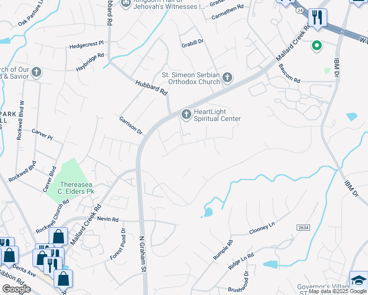 map of restaurants, bars, coffee shops, grocery stores, and more near 7306 Mallard Creek Road in Charlotte