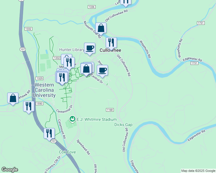 map of restaurants, bars, coffee shops, grocery stores, and more near in Cullowhee