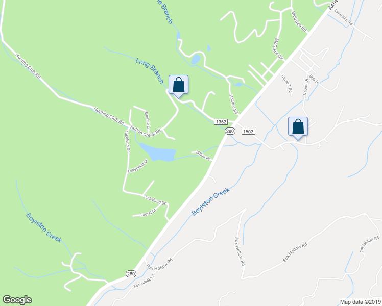 map of restaurants, bars, coffee shops, grocery stores, and more near 130 Sitton Place in Pisgah Forest