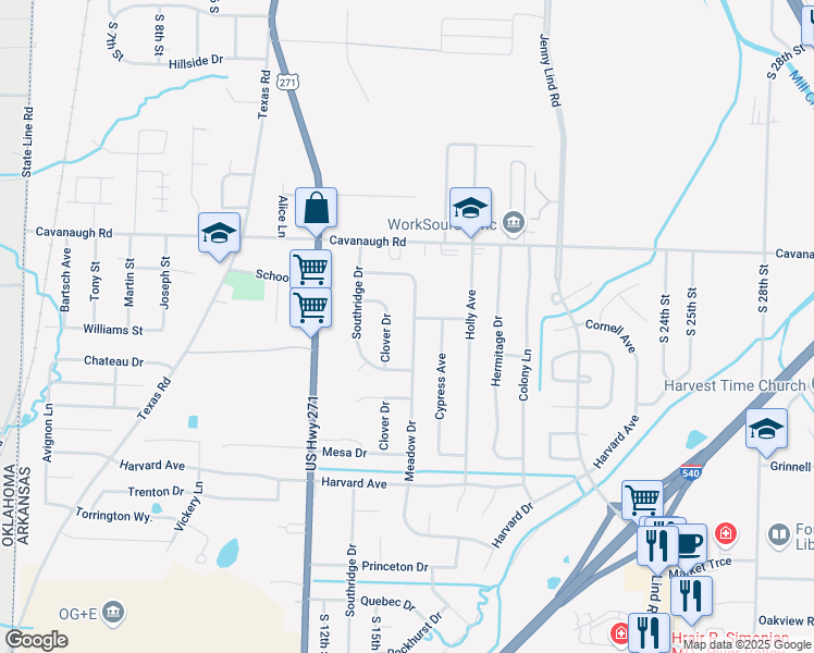 map of restaurants, bars, coffee shops, grocery stores, and more near 7984 Meadow Drive in Fort Smith