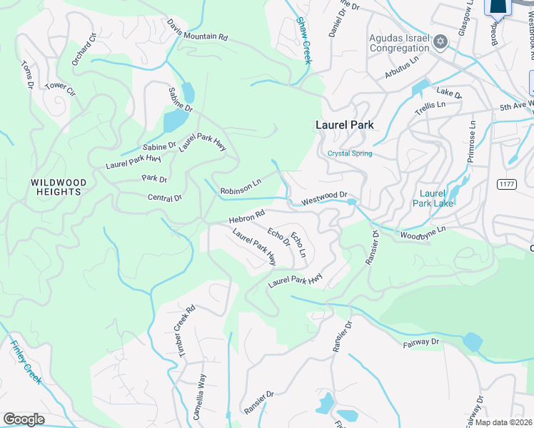 map of restaurants, bars, coffee shops, grocery stores, and more near 2383 Hebron Road in Laurel Park