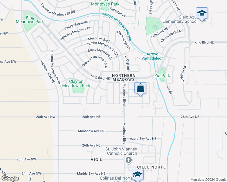 map of restaurants, bars, coffee shops, grocery stores, and more near 3038 Glorieta Meadows Drive Northeast in Rio Rancho