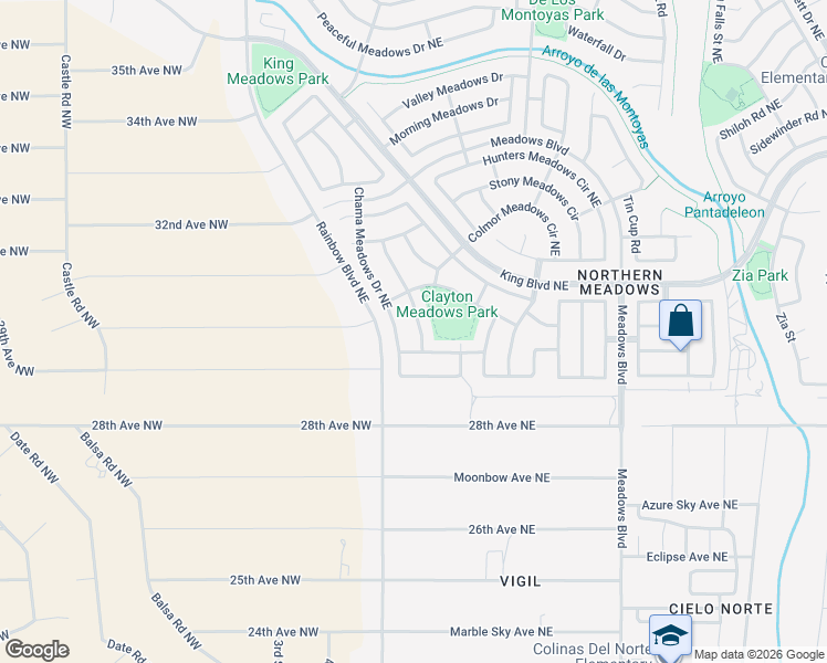 map of restaurants, bars, coffee shops, grocery stores, and more near 3101 Thoreau Meadows Drive Northeast in Rio Rancho
