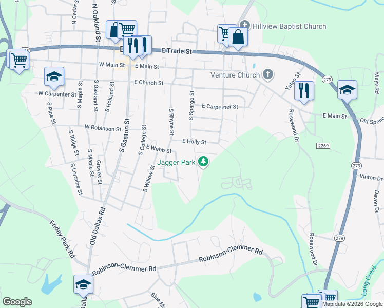 map of restaurants, bars, coffee shops, grocery stores, and more near 419 East Holly Street in Dallas