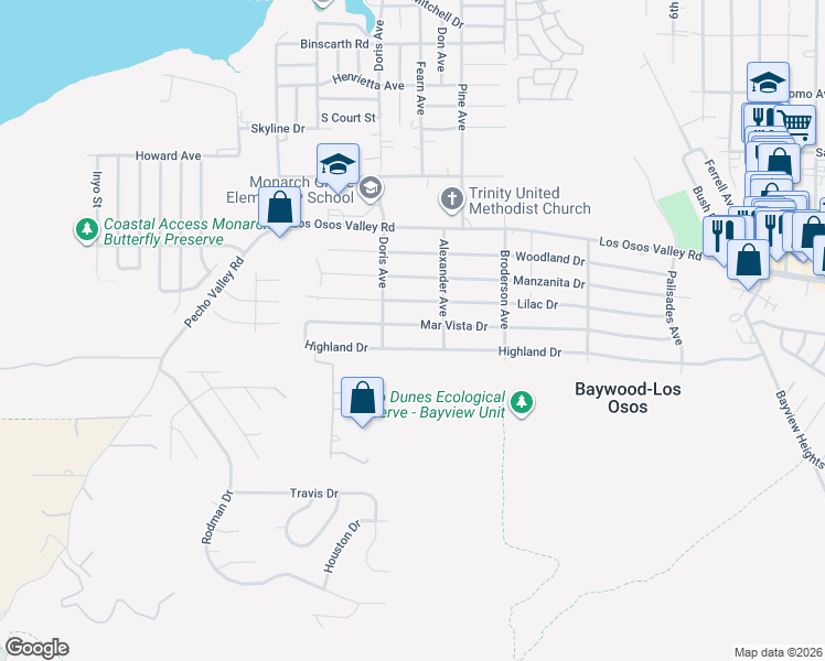 map of restaurants, bars, coffee shops, grocery stores, and more near 449 Mar Vista Drive in Baywood-Los Osos