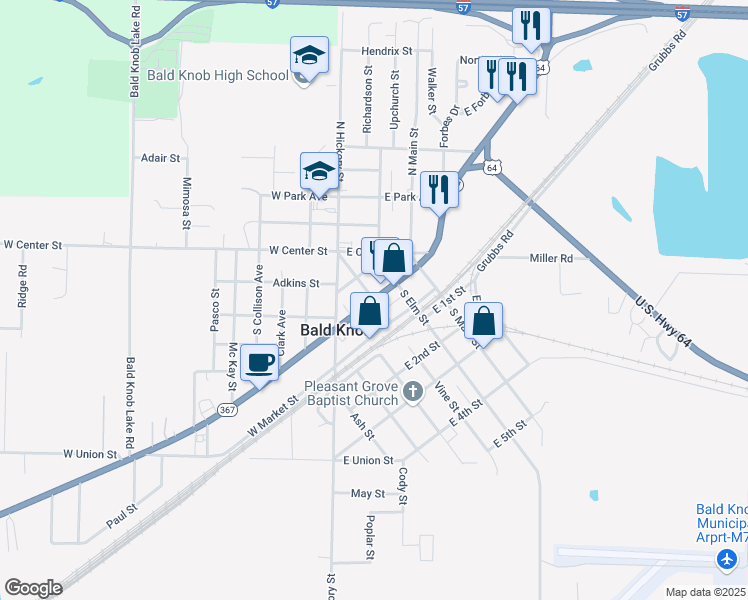 map of restaurants, bars, coffee shops, grocery stores, and more near 3505 Arkansas 367 in Bald Knob