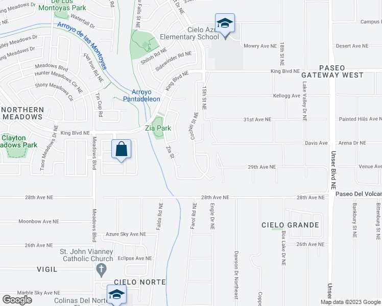 map of restaurants, bars, coffee shops, grocery stores, and more near 3125 Cochiti Street Northeast in Rio Rancho