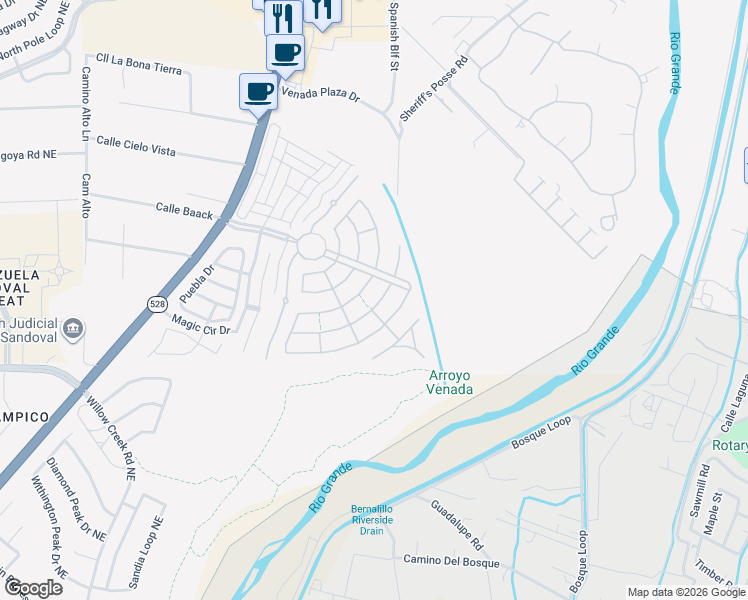 map of restaurants, bars, coffee shops, grocery stores, and more near 906 Golden Yarrow Trail in Bernalillo