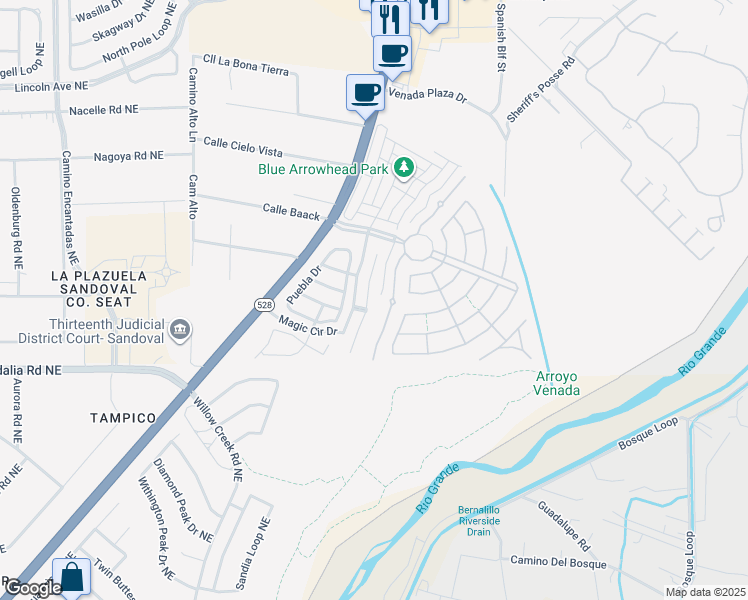map of restaurants, bars, coffee shops, grocery stores, and more near 1000 Palo Alto Court in Bernalillo
