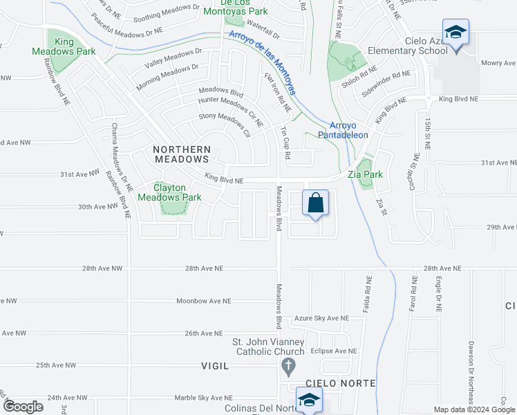 map of restaurants, bars, coffee shops, grocery stores, and more near 3042 Glorieta Meadows Drive Northeast in Rio Rancho