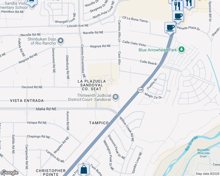 map of restaurants, bars, coffee shops, grocery stores, and more near Unnamed Road in Bernalillo
