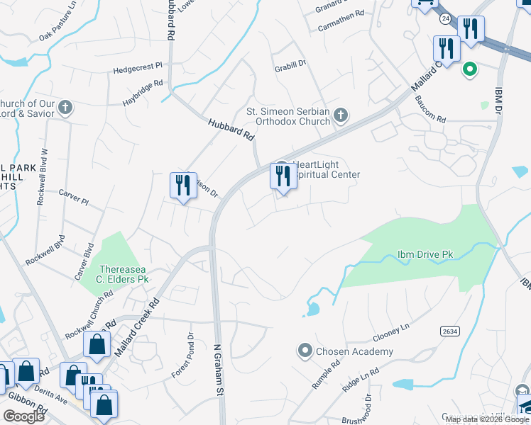 map of restaurants, bars, coffee shops, grocery stores, and more near 7208 Mallard Creek Road in Charlotte