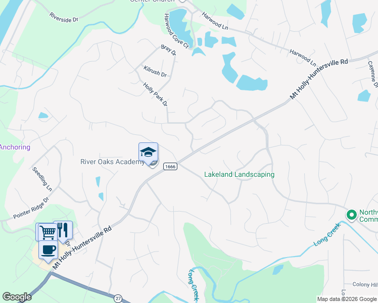 map of restaurants, bars, coffee shops, grocery stores, and more near 11429 Brook Meadow Place in Charlotte