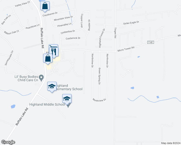 map of restaurants, bars, coffee shops, grocery stores, and more near 891 Northview Drive in Sanford