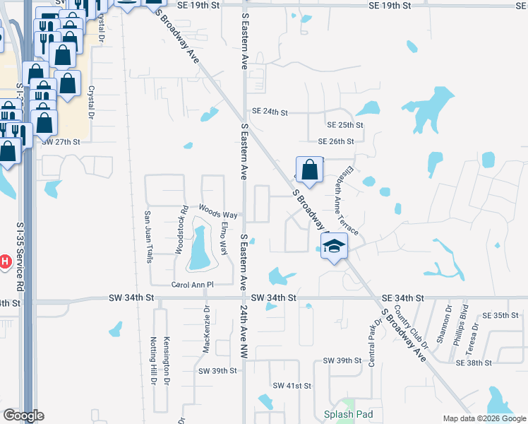 map of restaurants, bars, coffee shops, grocery stores, and more near 2913 Danielle Terrace in Oklahoma City