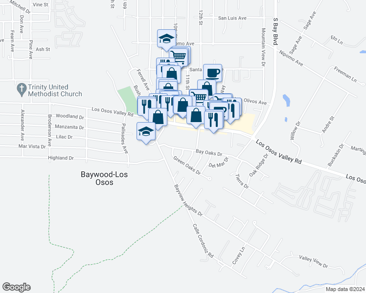 map of restaurants, bars, coffee shops, grocery stores, and more near 1064 Bay Oaks Drive in Baywood-Los Osos