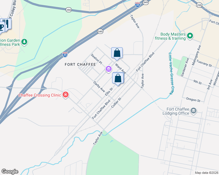 map of restaurants, bars, coffee shops, grocery stores, and more near 7424 Ellis Street in Fort Smith