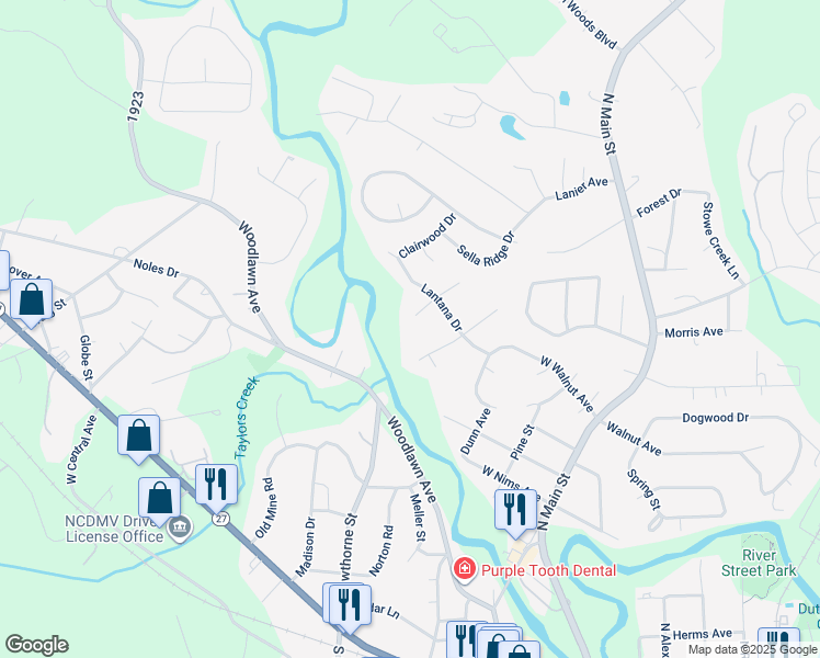 map of restaurants, bars, coffee shops, grocery stores, and more near 117 South Woodcliff Lane in Mount Holly