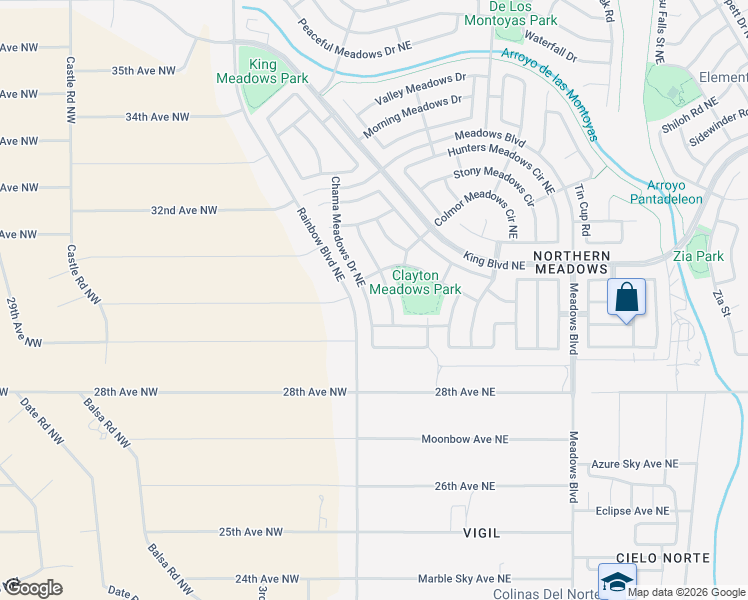 map of restaurants, bars, coffee shops, grocery stores, and more near 3101 Thoreau Meadows Drive Northeast in Rio Rancho