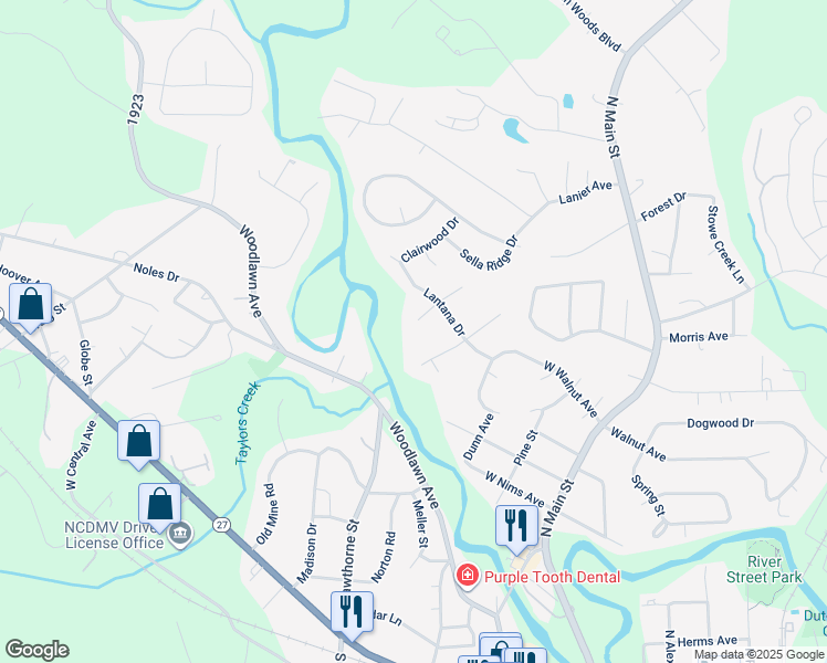 map of restaurants, bars, coffee shops, grocery stores, and more near 117 South Woodcliff Lane in Mount Holly