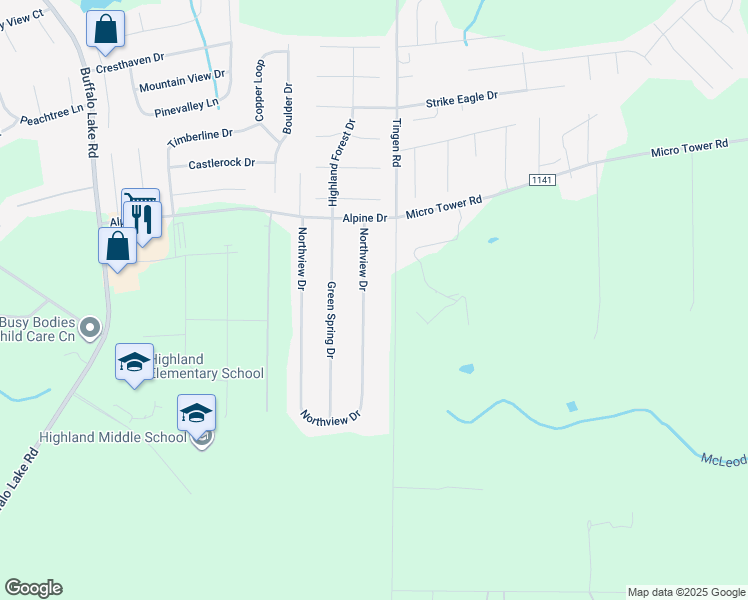 map of restaurants, bars, coffee shops, grocery stores, and more near 178 Northview Drive in Sanford