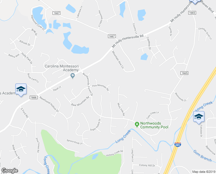 map of restaurants, bars, coffee shops, grocery stores, and more near 1901 Pine Mountain Road in Charlotte