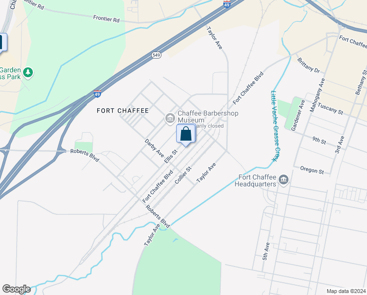 map of restaurants, bars, coffee shops, grocery stores, and more near 203 Ellis Street in Fort Smith