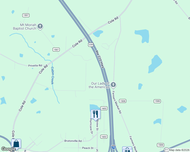 map of restaurants, bars, coffee shops, grocery stores, and more near 438 Bowman Road in Candor