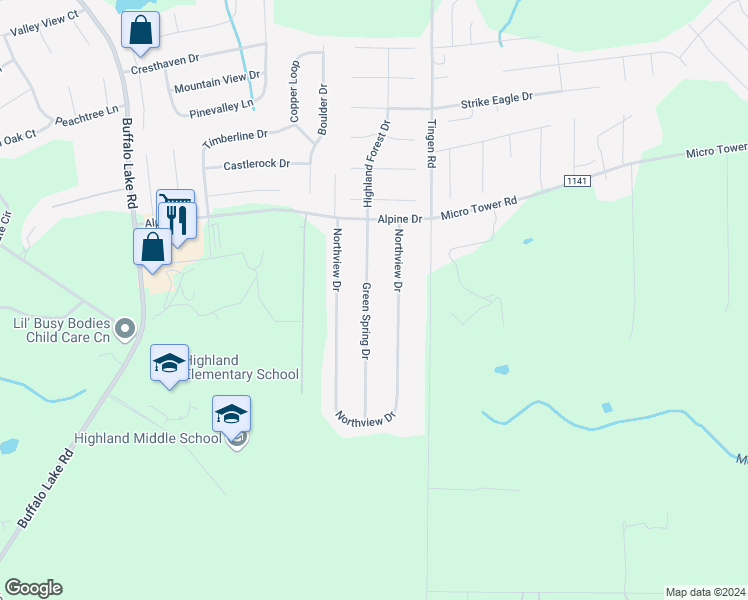 map of restaurants, bars, coffee shops, grocery stores, and more near 195 Green Spring Drive in Sanford