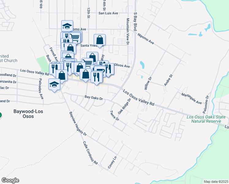 map of restaurants, bars, coffee shops, grocery stores, and more near 1320 Van Beurden Drive in Baywood-Los Osos