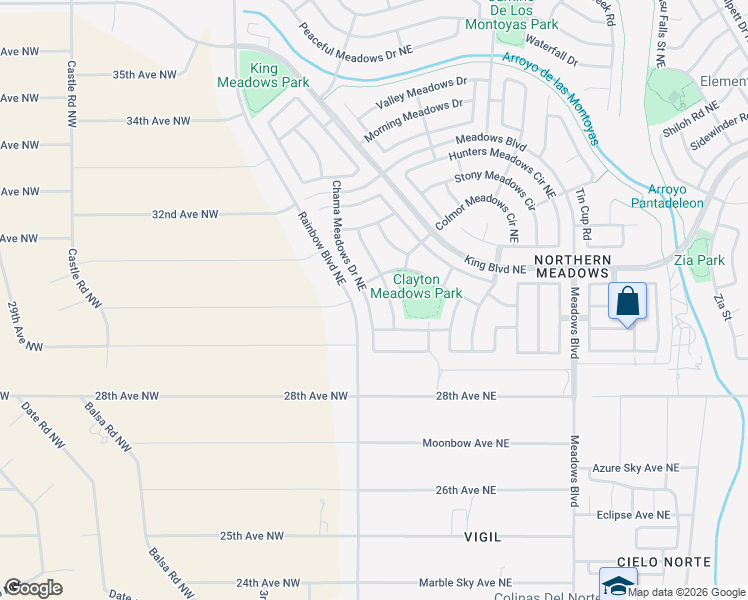 map of restaurants, bars, coffee shops, grocery stores, and more near 3101 Thoreau Meadows Drive Northeast in Rio Rancho