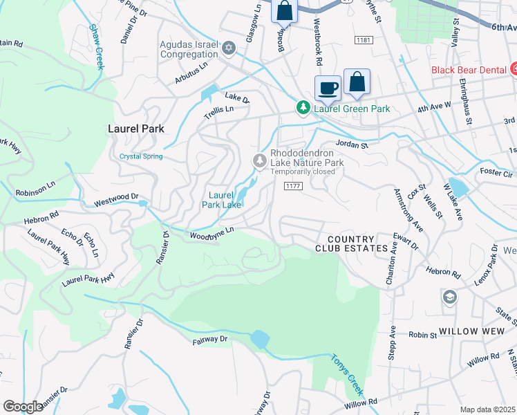 map of restaurants, bars, coffee shops, grocery stores, and more near 23 Lake Drive in Hendersonville