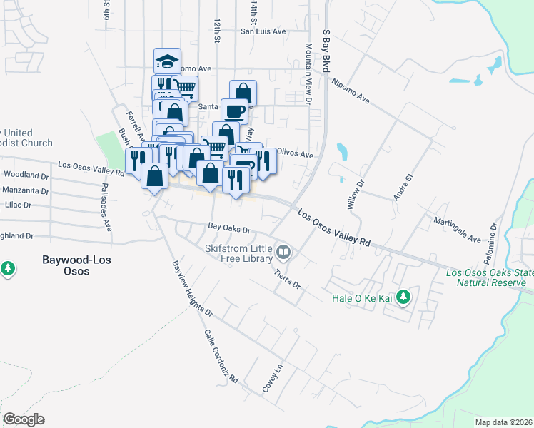 map of restaurants, bars, coffee shops, grocery stores, and more near 1310 Van Beurden Drive in Baywood-Los Osos